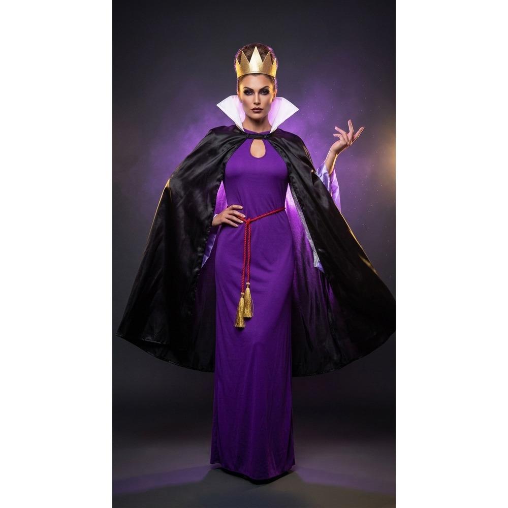 Leg Avenue Deadly Dark Queen Costume 4pc Set Purple Dress Cape Crown 85633 M/L
